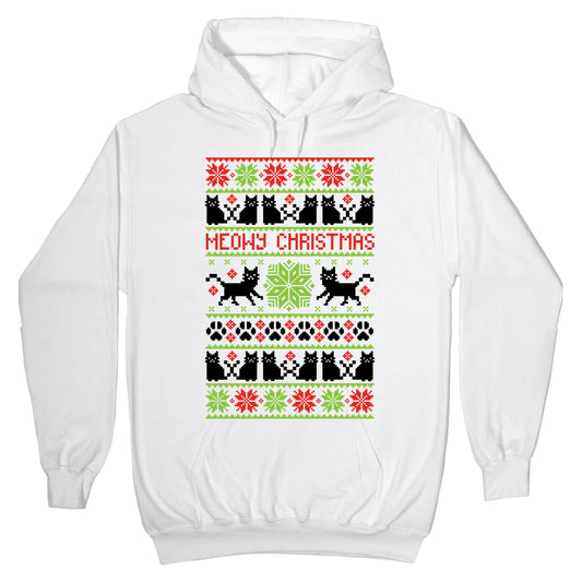 Meowy Christmas Cat Sweater Pattern Hoodie