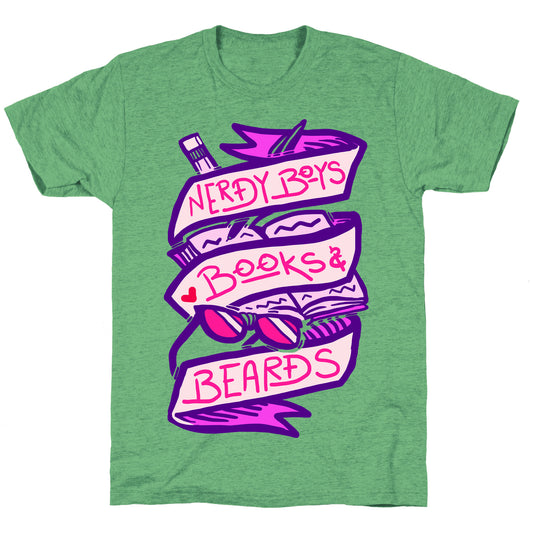 Nerdy Boys Books And Beards Unisex Triblend Tee