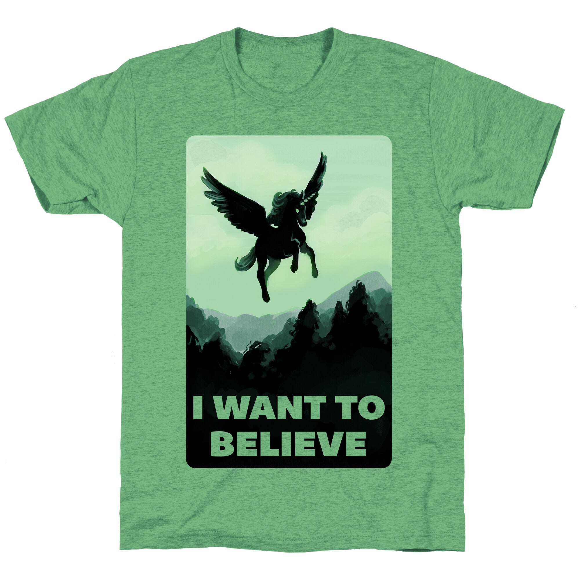 Winged Unicorn: I Want To Believe Parody Unisex Triblend Tee