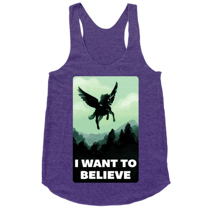 Winged Unicorn: I Want To Believe Parody Racerback Tank