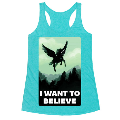 Winged Unicorn: I Want To Believe Parody Racerback Tank