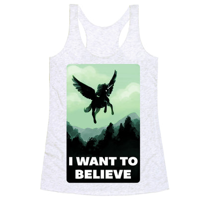 Winged Unicorn: I Want To Believe Parody Racerback Tank