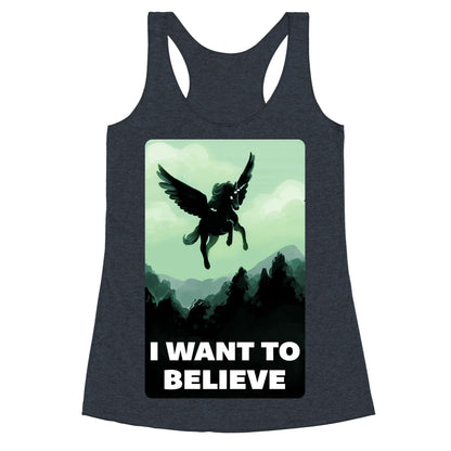 Winged Unicorn: I Want To Believe Parody Racerback Tank