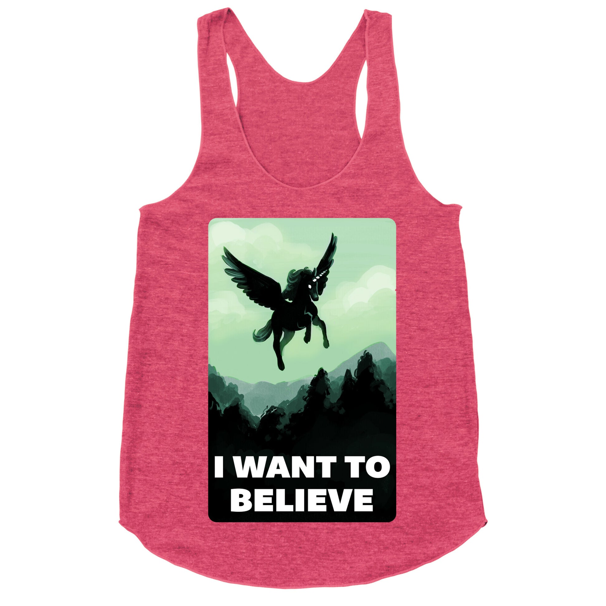 Winged Unicorn: I Want To Believe Parody Racerback Tank