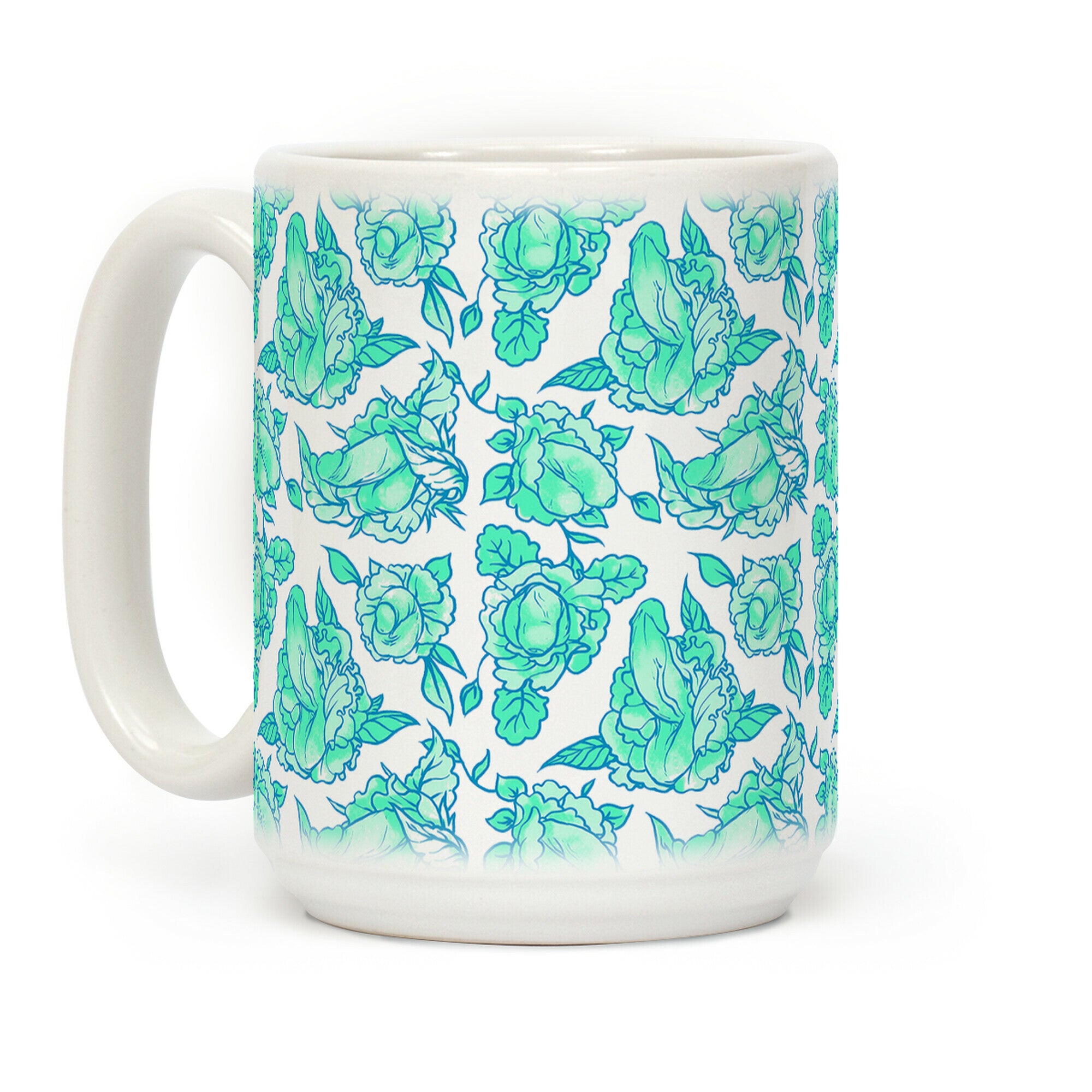 Floral Penis Teal Coffee Mug