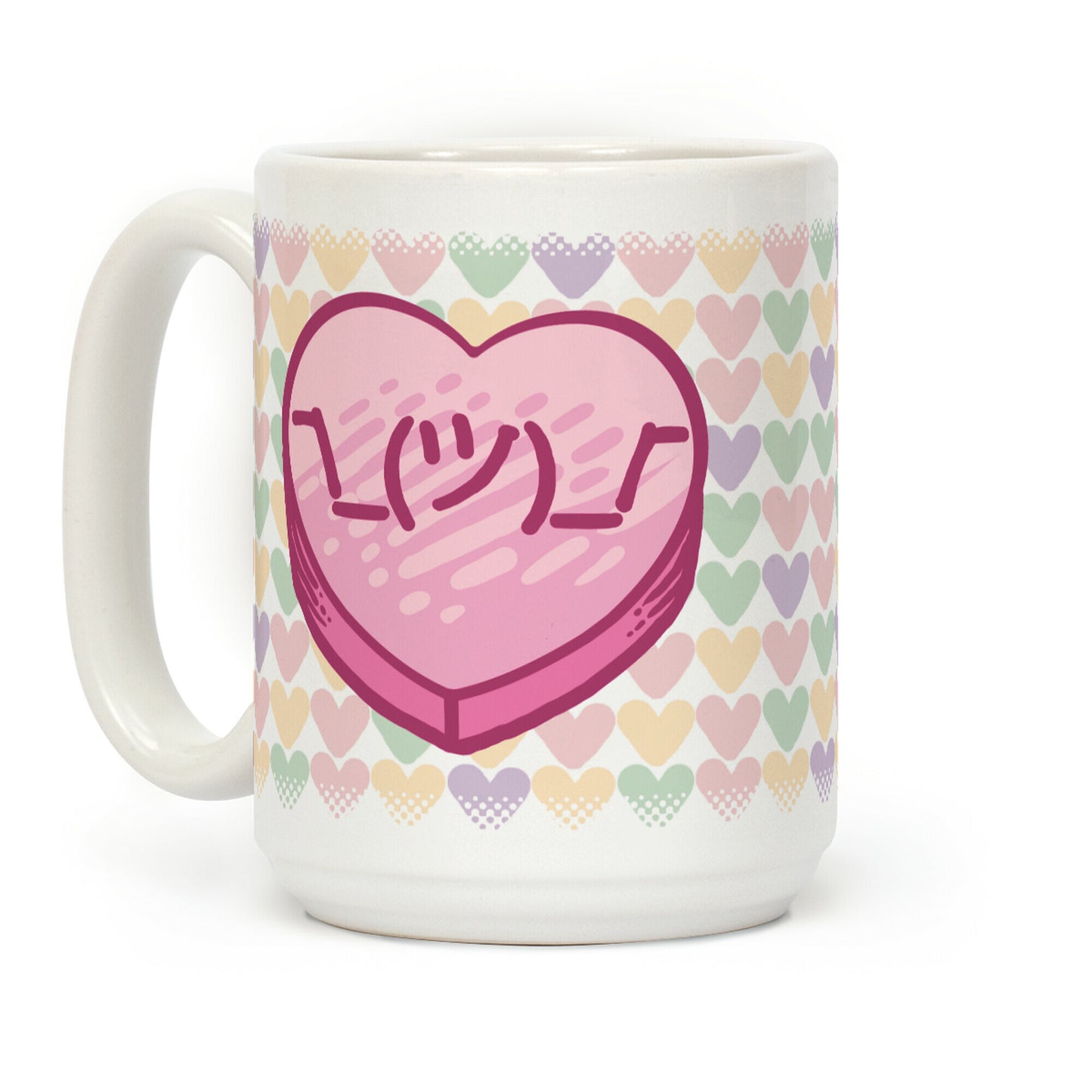 Shrug Emoticon Conversation Heart Coffee Mug