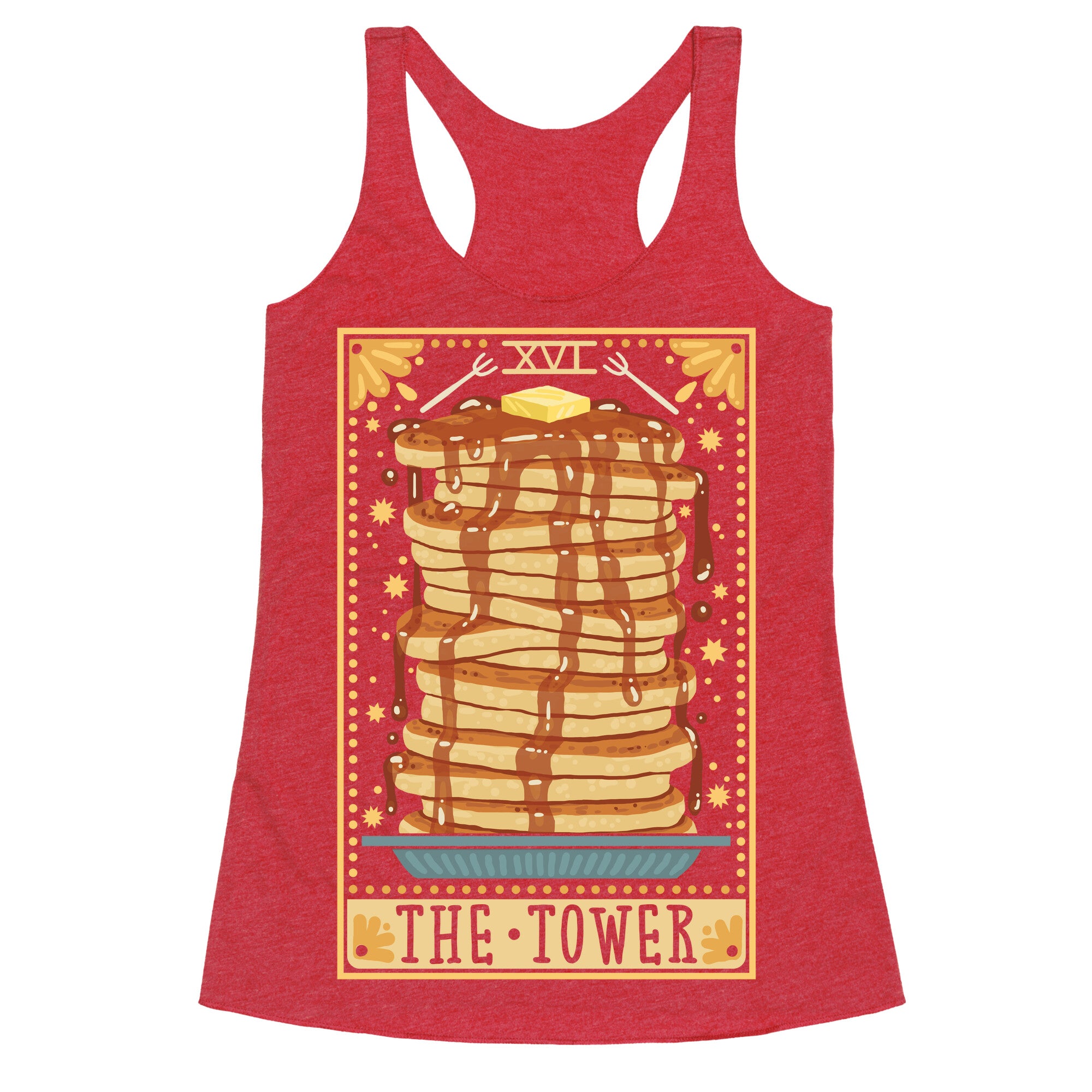 Tarot Card: The Tower (Of Pancakes) Racerback Tank
