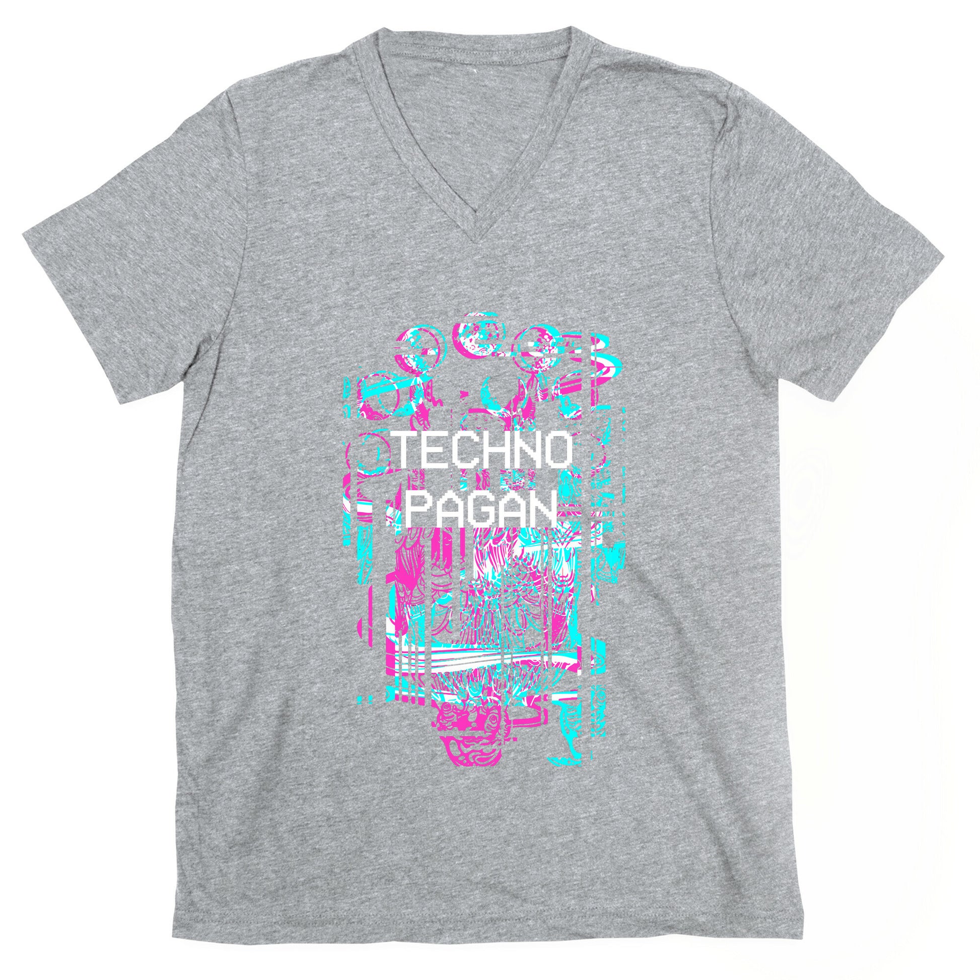 Techno Pagan Glitch Art V-Neck