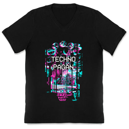 Techno Pagan Glitch Art V-Neck