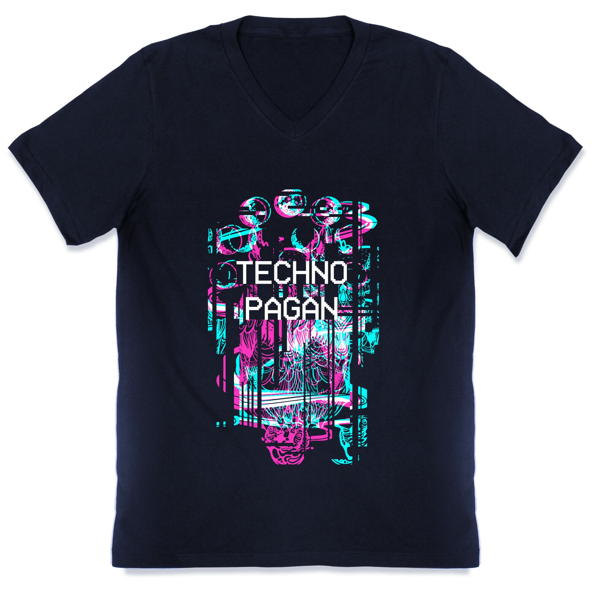 Techno Pagan Glitch Art V-Neck