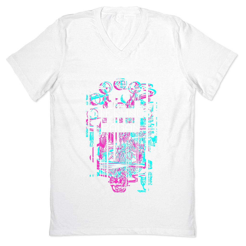 Techno Pagan Glitch Art V-Neck