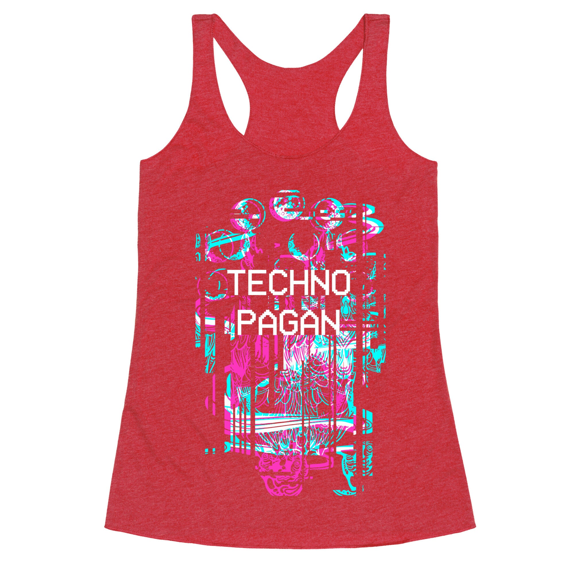 Techno Pagan Glitch Art Racerback Tank