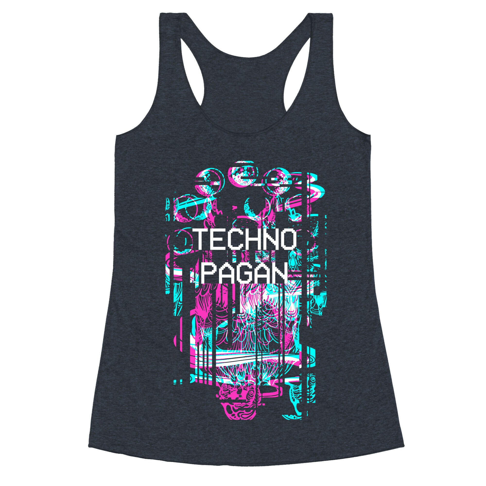 Techno Pagan Glitch Art Racerback Tank