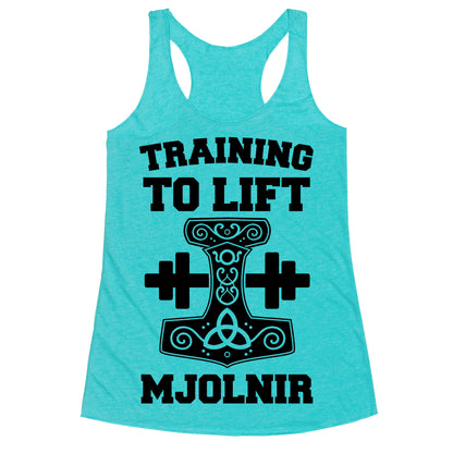 Training to Lift Mjolnir Racerback Tank