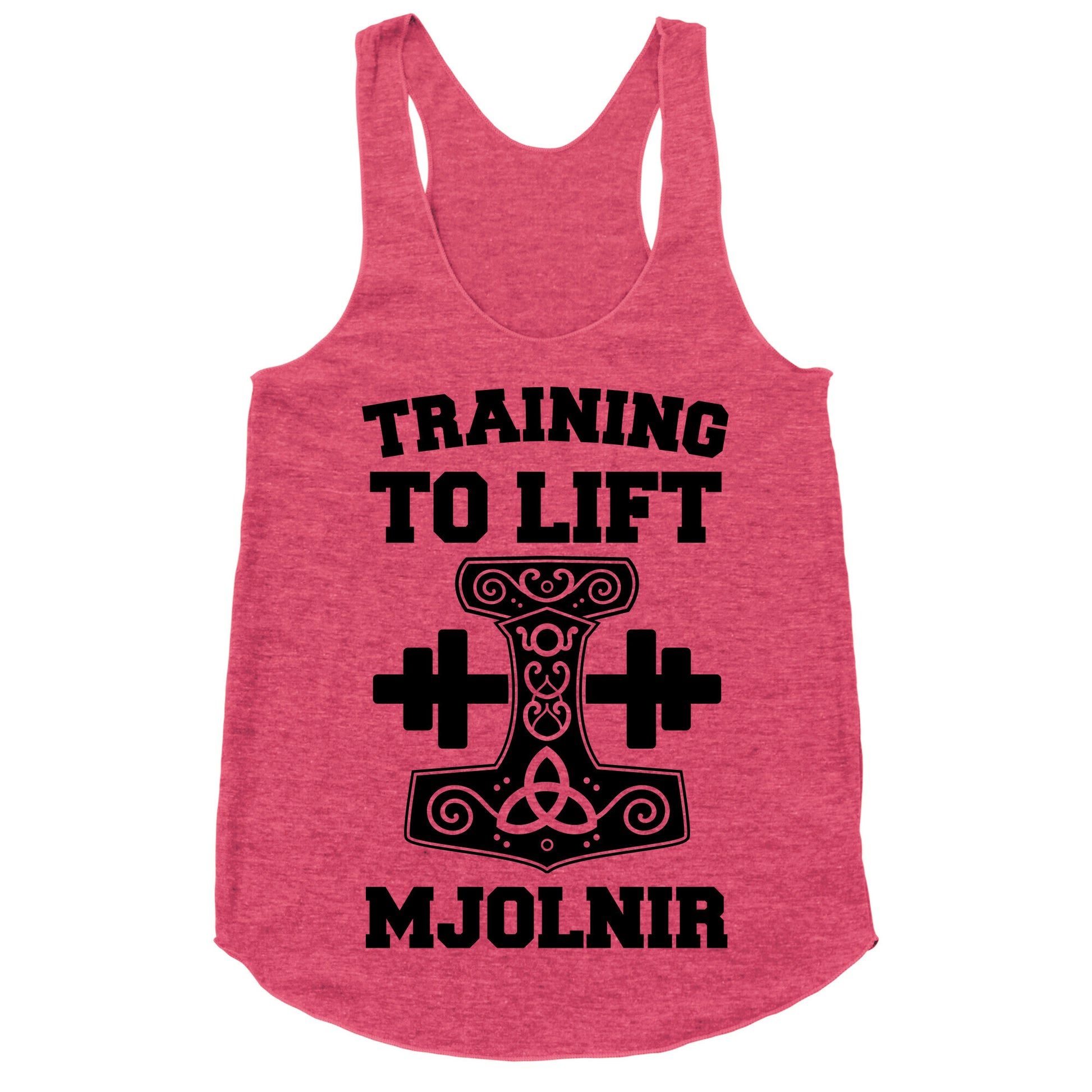 Training to Lift Mjolnir Racerback Tank