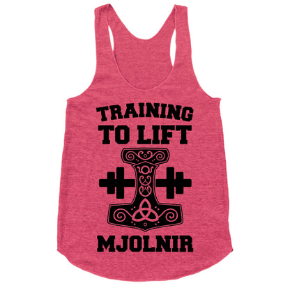 Training to Lift Mjolnir Racerback Tank