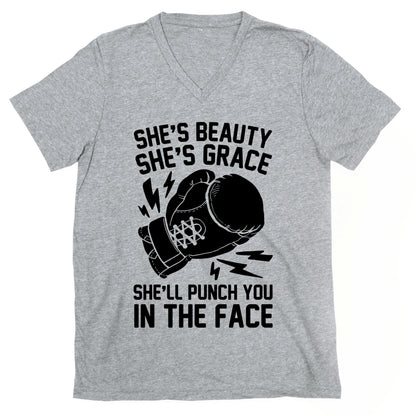 She's Beauty She's Grace She'll Punch You In The Face V-Neck