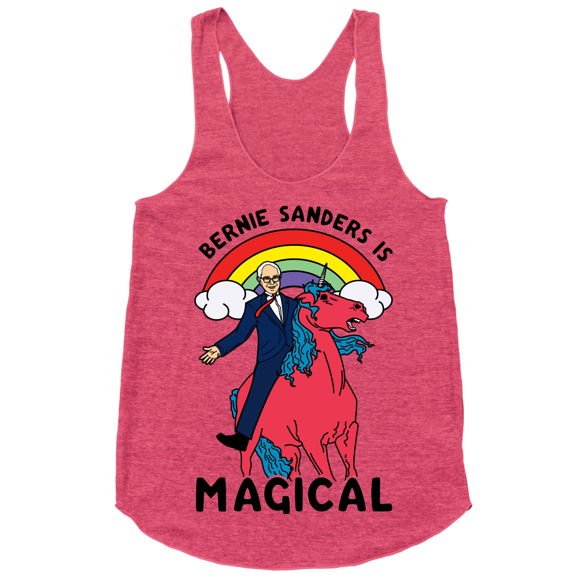 Bernie Sanders on a Magical Unicorn Racerback Tank
