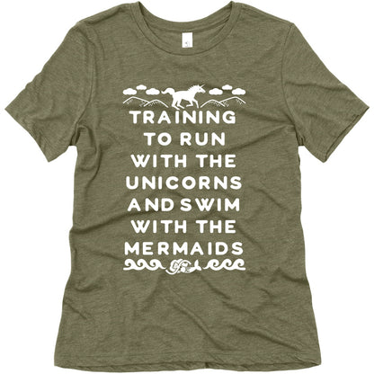 Training to Run with the Unicorns and Swim with the Mermaids Women's Triblend Tee