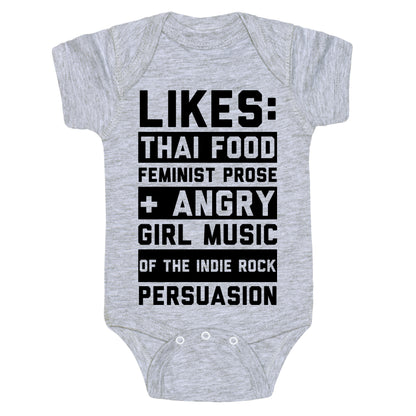Likes Thai Food, Feminist Prose, and Angry Girl Music of the Indie Rock Persuasion Baby One Piece
