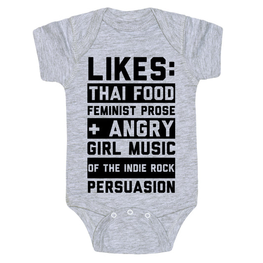 Likes Thai Food, Feminist Prose, and Angry Girl Music of the Indie Rock Persuasion Baby One Piece