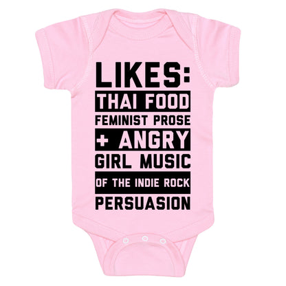 Likes Thai Food, Feminist Prose, and Angry Girl Music of the Indie Rock Persuasion Baby One Piece