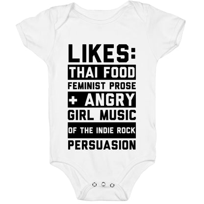 Likes Thai Food, Feminist Prose, and Angry Girl Music of the Indie Rock Persuasion Baby One Piece