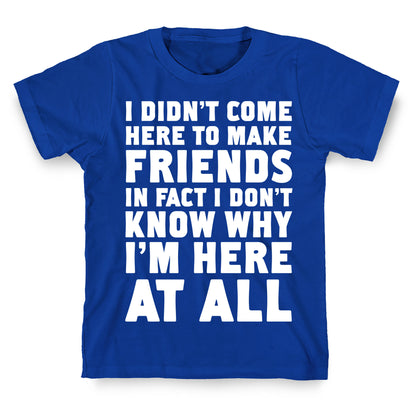 I Didn't Come Here to Make Friends in Fact I Don't Know Why I'm Here at all T-Shirt