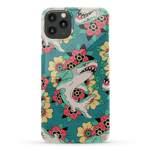 Floral Shark Traditional Tattoo Phone Case