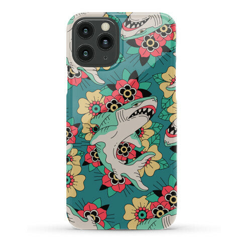 Floral Shark Traditional Tattoo Phone Case