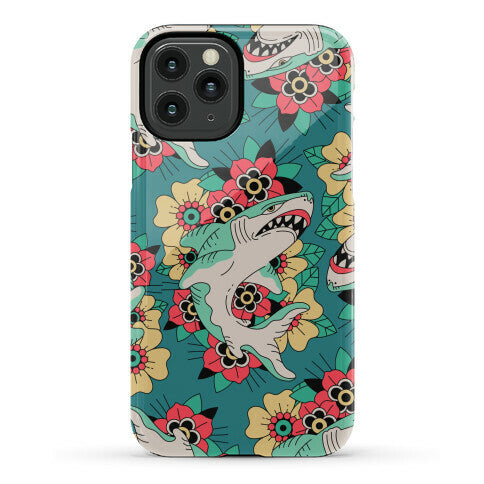 Floral Shark Traditional Tattoo Phone Case