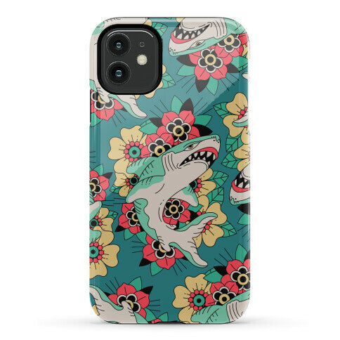 Floral Shark Traditional Tattoo Phone Case