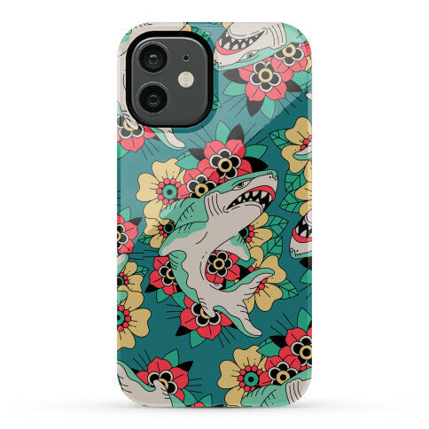 Floral Shark Traditional Tattoo Phone Case