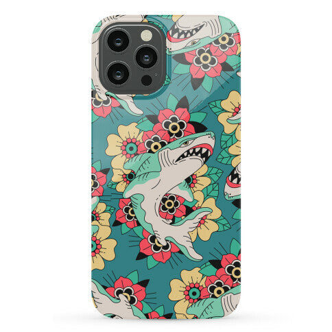 Floral Shark Traditional Tattoo Phone Case