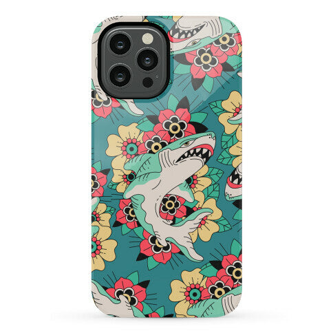 Floral Shark Traditional Tattoo Phone Case