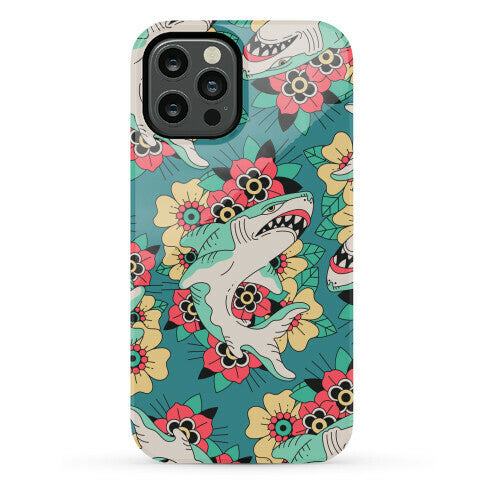 Floral Shark Traditional Tattoo Phone Case