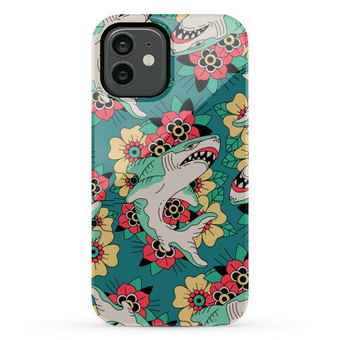 Floral Shark Traditional Tattoo Phone Case