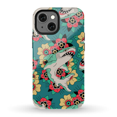 Floral Shark Traditional Tattoo Phone Case