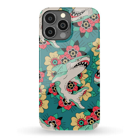 Floral Shark Traditional Tattoo Phone Case