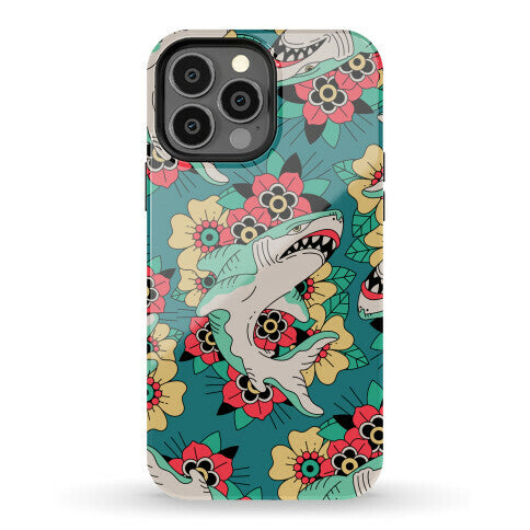 Floral Shark Traditional Tattoo Phone Case