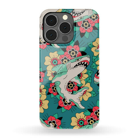 Floral Shark Traditional Tattoo Phone Case
