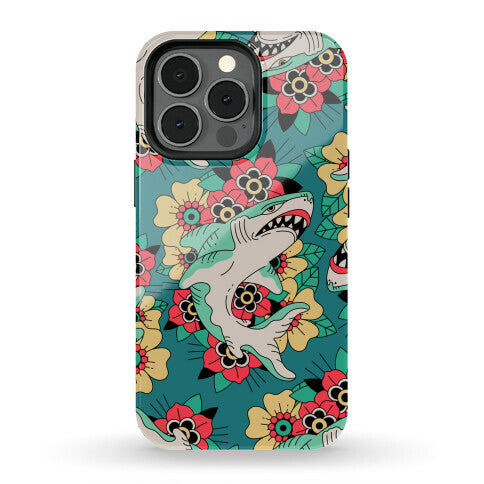 Floral Shark Traditional Tattoo Phone Case