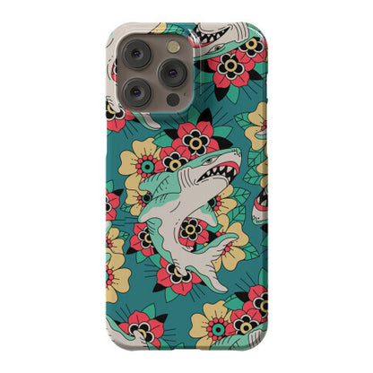 Floral Shark Traditional Tattoo Phone Case