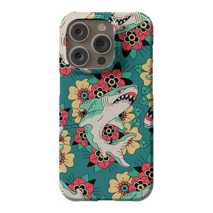 Floral Shark Traditional Tattoo Phone Case