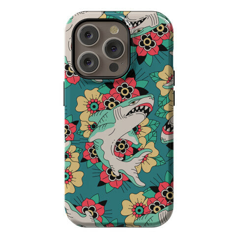 Floral Shark Traditional Tattoo Phone Case