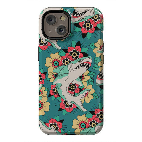 Floral Shark Traditional Tattoo Phone Case
