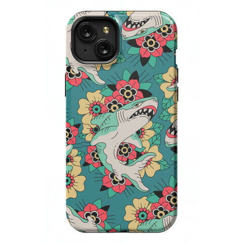 Floral Shark Traditional Tattoo Phone Case