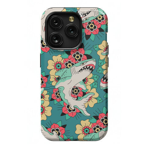 Floral Shark Traditional Tattoo Phone Case