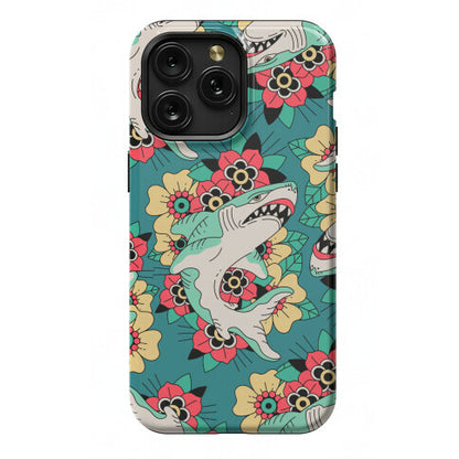 Floral Shark Traditional Tattoo Phone Case