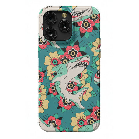 Floral Shark Traditional Tattoo Phone Case